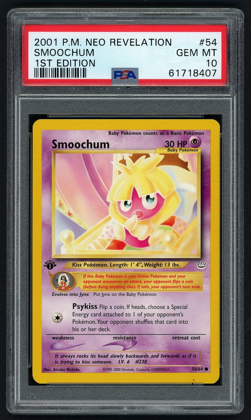 Pokemon Smoochum 1st Edition PSA 10 - Neo Revelation