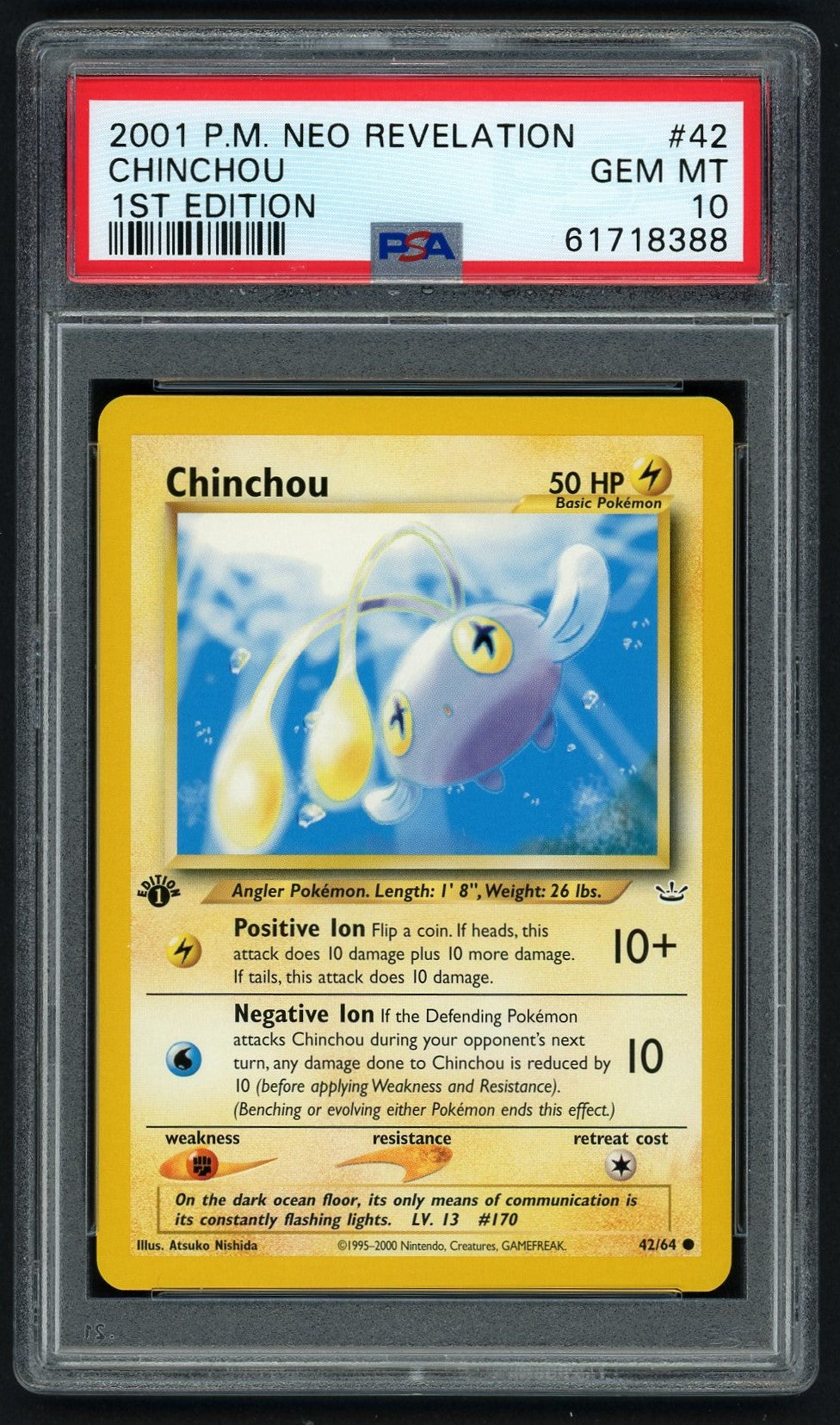 Pokemon Chinchou 1st Edition PSA 10 - Neo Revelation