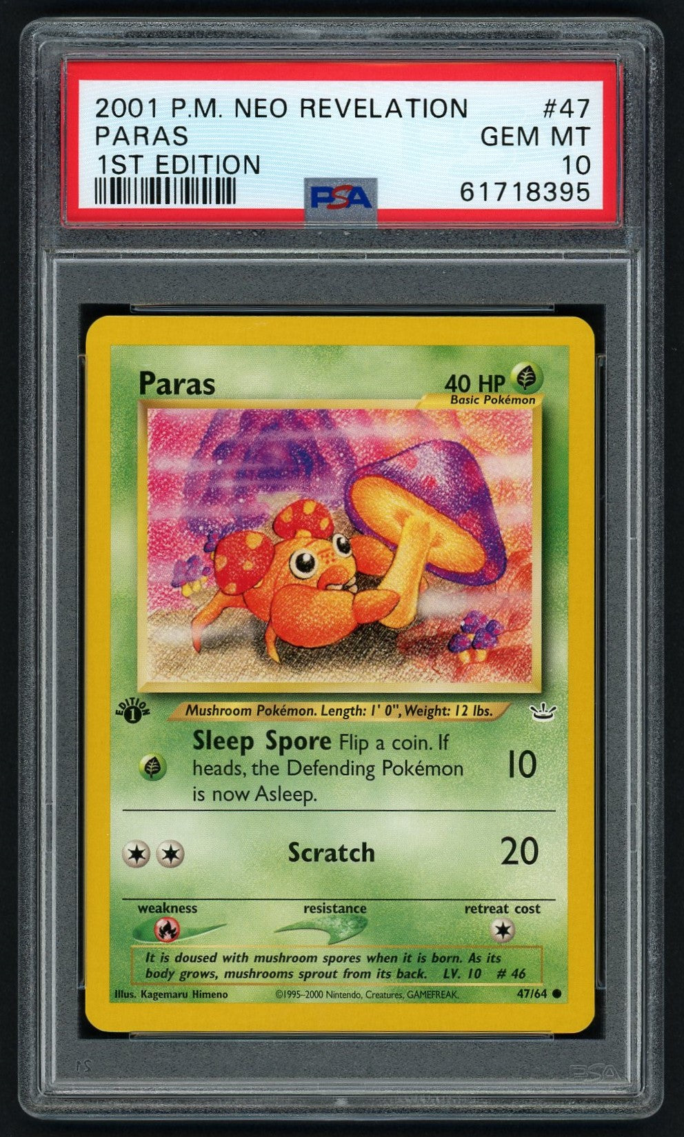 Pokemon Paras 1st Edition PSA 10 - Neo Revelation