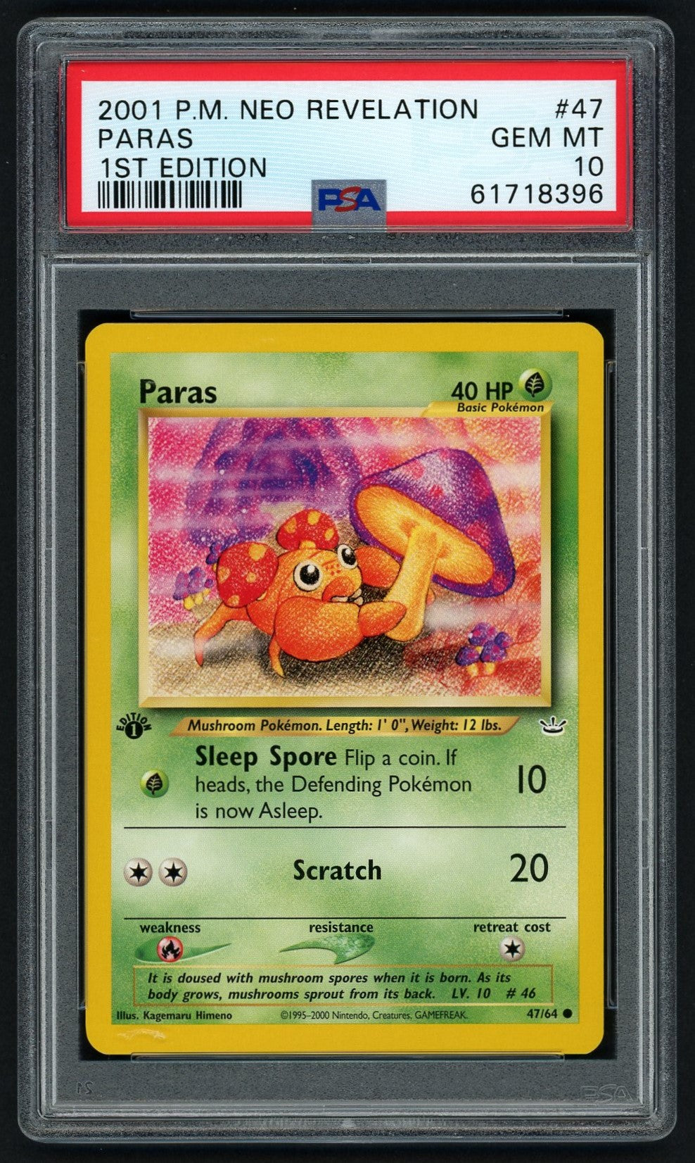 Pokemon Paras 1st Edition PSA 10 - Neo Revelation