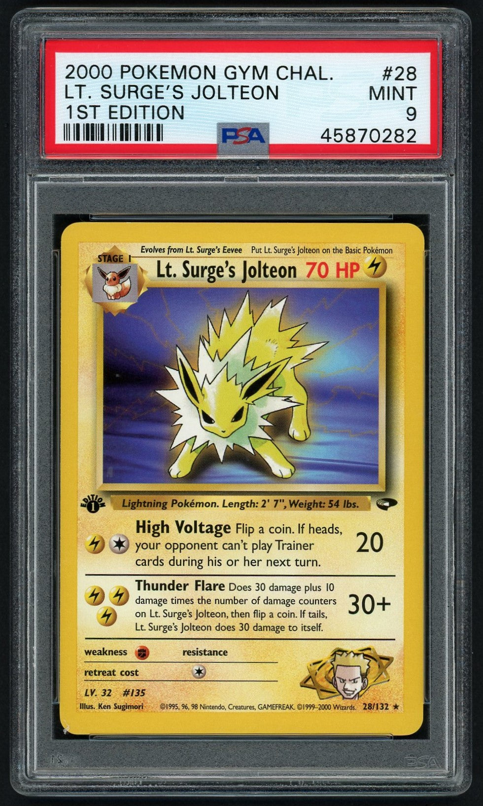 Pokemon LT Surge's Jolteon 1st Edition PSA 9 - Gym Chal